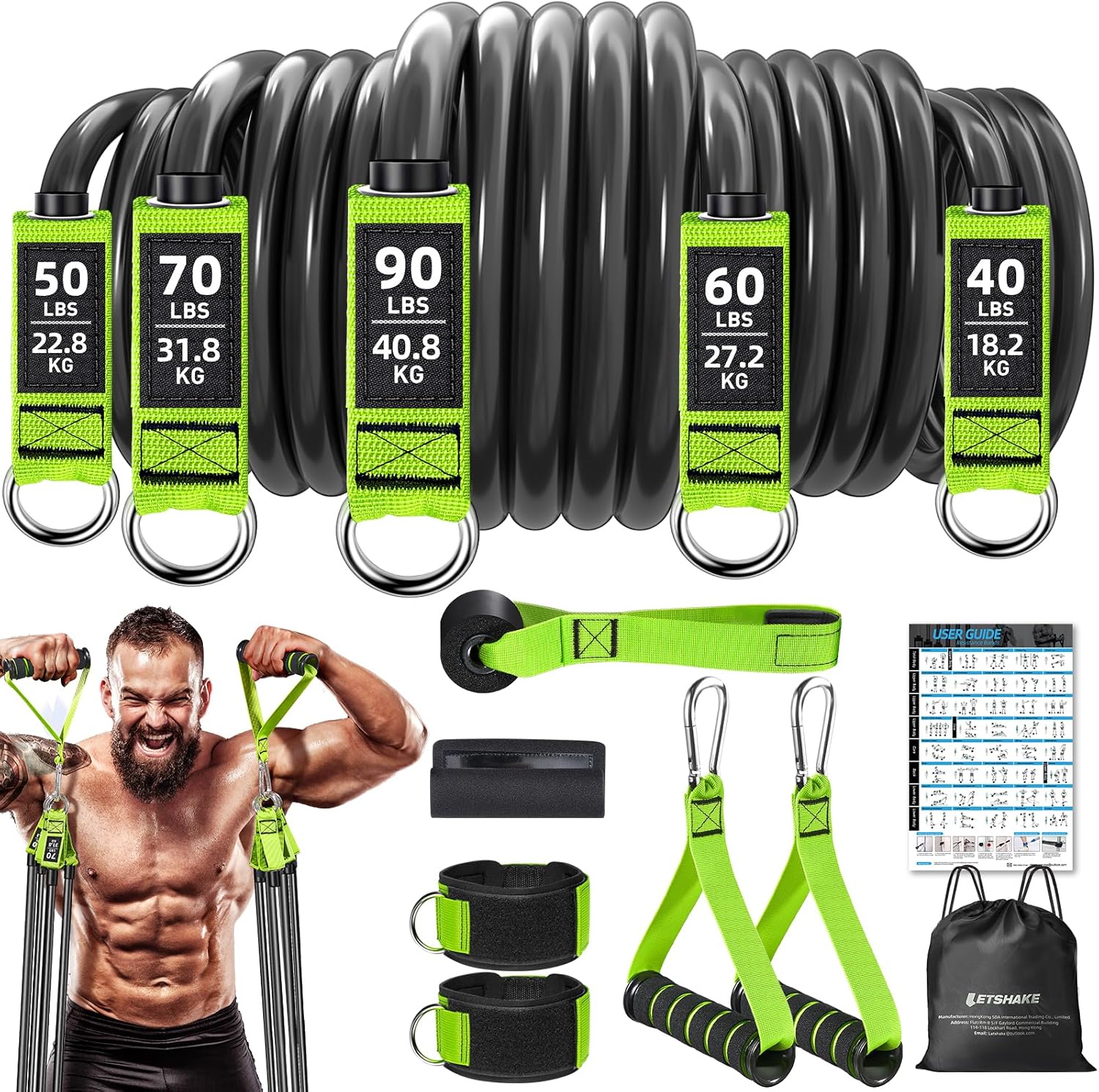 Bandas de resistencia, Bandas de ejercicio pesadas para entrenar, Bandas de entrenamiento con manijas, Bandas de estiramiento para hombres, Bandas de fitness para entrenamientos en casa, Entrenamiento muscular, Fuerza, Delgado, Yoga